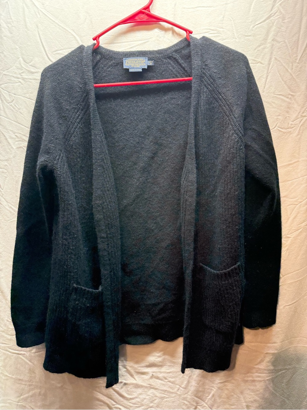 Pendleton Womens Petite M Lambswool Angora Cardigan Sweater Black Open Front